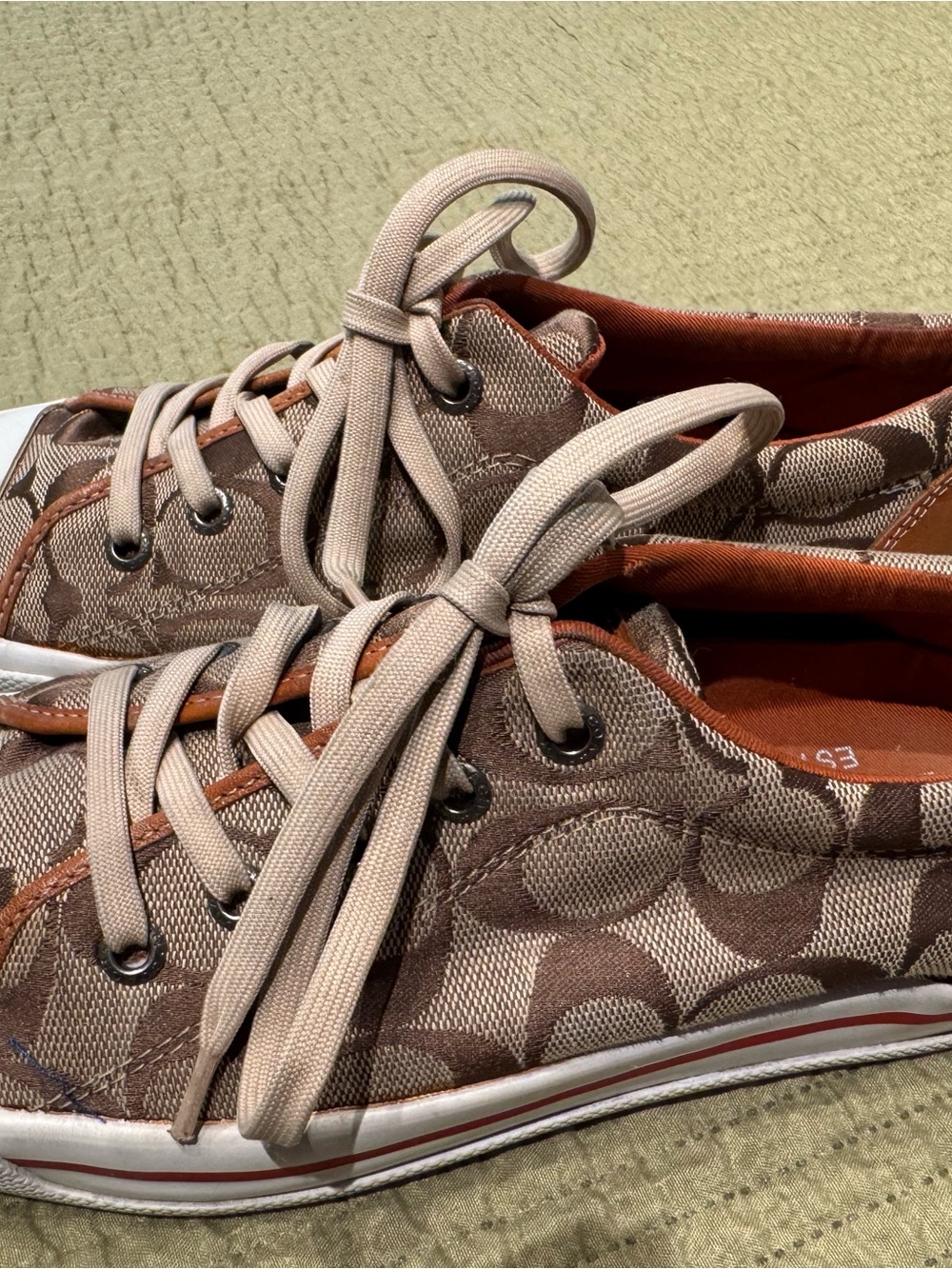 Coach Brown and Cream Signature Canvas Low-Top Sneakers